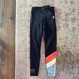 P.E Nation Leggings in Black with Pink, Orange, and Gray Accents